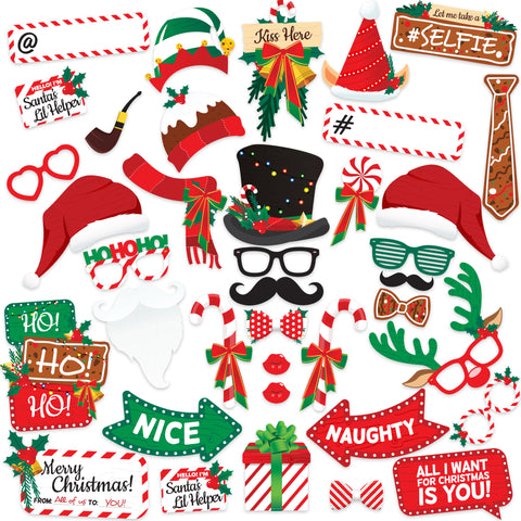 Christmas Photo Booth Props Set - 38 Piece