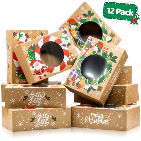 Christmas Cookie Boxes Set - 12 Pack - Wreath & Cane