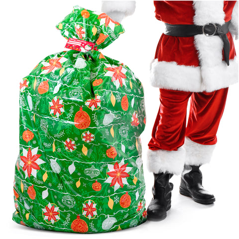 Giant Christmas Gift Bag 56”x36” - Gift Sack Set with Tag & String Tie